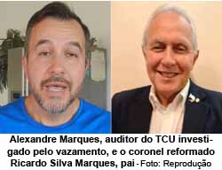 Alexandre Marques, auditor do TCU investigado pelo vazamento, e o coronel reformado Ricardo Silva Marques, pai - Foto: Reproduo 