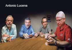 O jogo de Lula, Palocci, Joesley e Janot - Charge de Antonio Lucena
