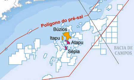 Mapa do leilo do Pr-Sal - Spia e Atapu - Foto: Editoria de Arte/O Globo