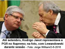 At setembro, Rodrigo Janot representava a PGR no Supremo; na foto, com Lewandowski durante sesso - Jorge William/2-6-2016