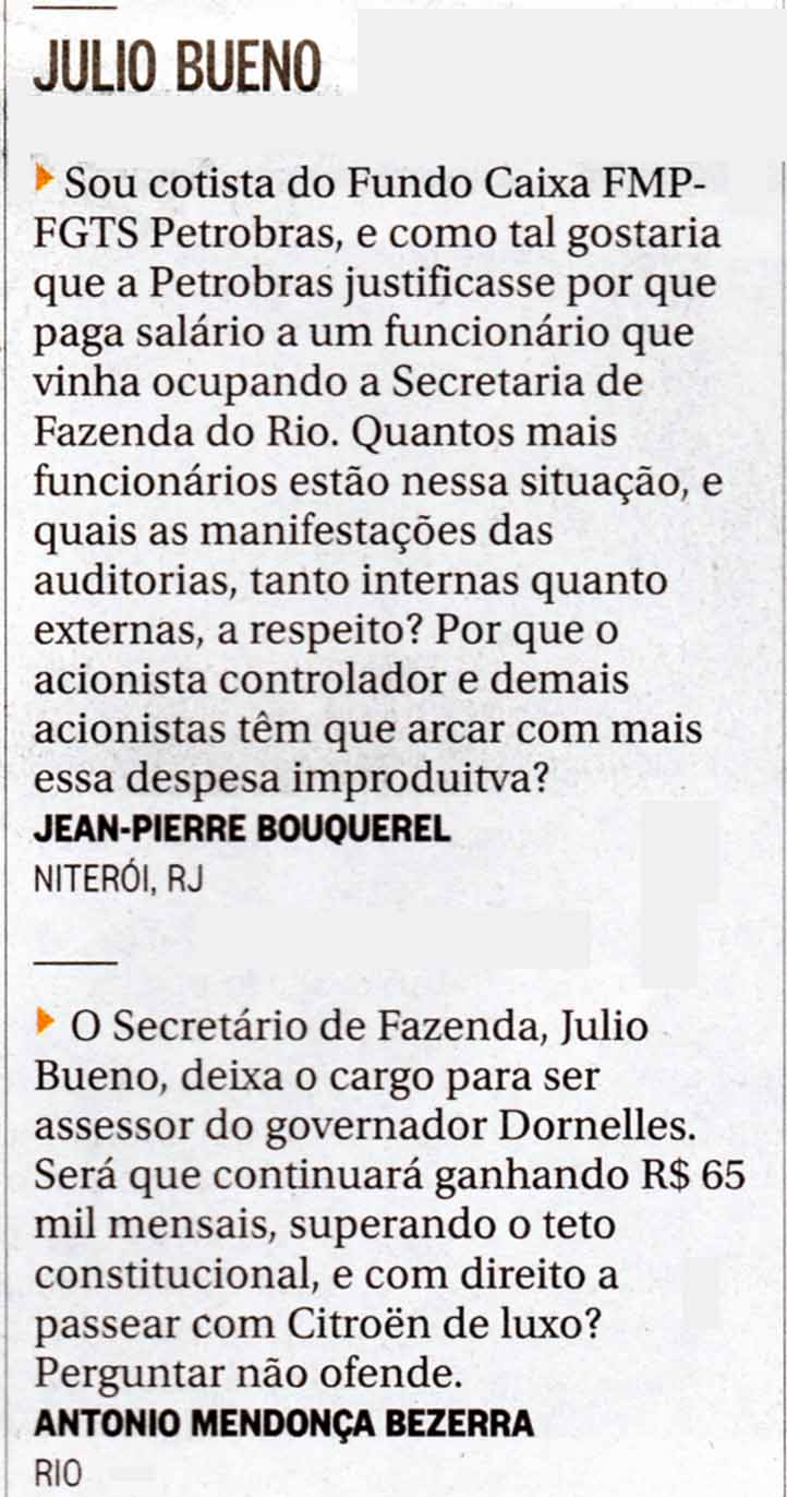 O Globo - Cartas e e-mails - 20/07/2016