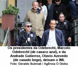 O Globo - 21/06/2015 - Presidentes da Odebrecht, Marcelo Odebrecht (de casaco azul), e da Andrade Gutierrez, Otavio Azevedo (de casado bege), deixam o IML - Geraldo Bubniak / Agência O Globo
