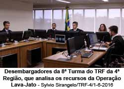 Desembargadores da 8 Turma do TRF da 4 Regio, que analisa os recursos da Operao Lava-Jato - Sylvio Sirangelo/TRF-4/1-6-2016