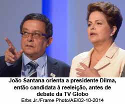 Joo Santana orienta a presidente Dilma, ento candidata  reeleio, antes de debate da TV Globo - Erbs Jr./Frame Photo/AE/02-10-2014