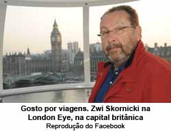 Gosto por viagens. Zwi Skornicki na London Eye, na capital britnica - Reproduo do Facebook