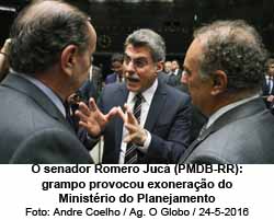 O senador Romero Juc (PMDB-RR): grampo provocou exonerao do Ministrio do Planejamento - Andre Coelho / Agncia O Globo / 24-5-2016