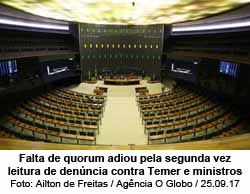Falta de quorum adiou pela segunda vez leitura de denncia contra Temer e ministros - Ailton de Freitas / Agncia O Globo