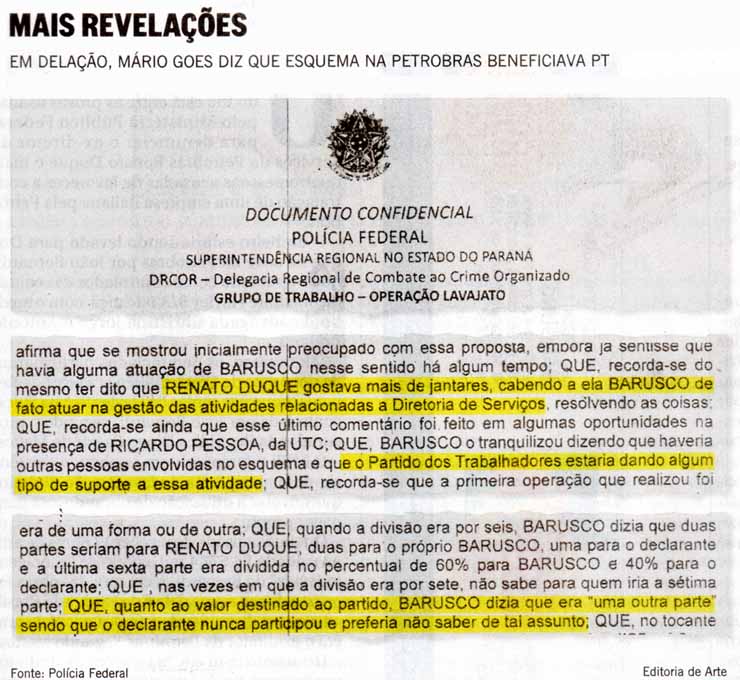 O Globo - 30/07/2015  - Mario Goes diz que esquema da Petrobras beneficiava PT - Editoria de Arte