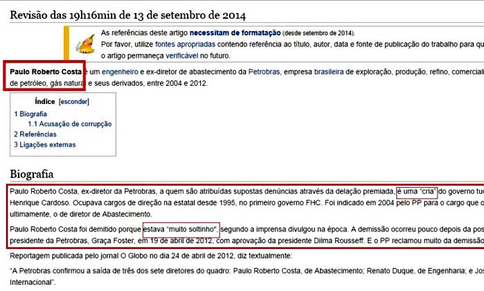 O GLOBO - 14/09/2014 - Paulo Roberto Costa: Rede da Petrobras altera perfil no Wikipédia